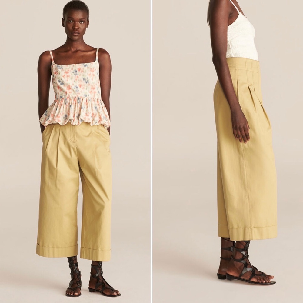 Rebecca Taylor Cream Smocked Tank with Tan Wide-Leg Pants - Picture 2 of 13